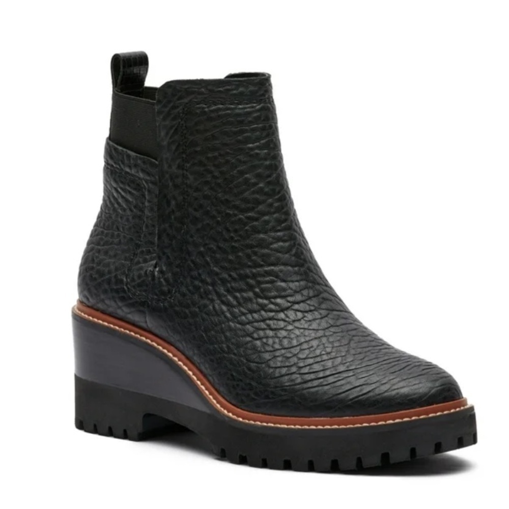 Vince Camuto Dendra Black Leather Wedge Gore Ankle Heeled Boot size 10
